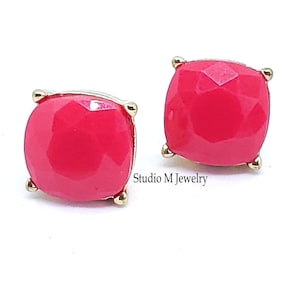 Vintage Ohrstecker Ohrstecker, Rot Fuchsia facettierte Strass Ohrstecker, große rosa rot Mode Braut Party Schmuck Geschenk, große Bolzen (E7)