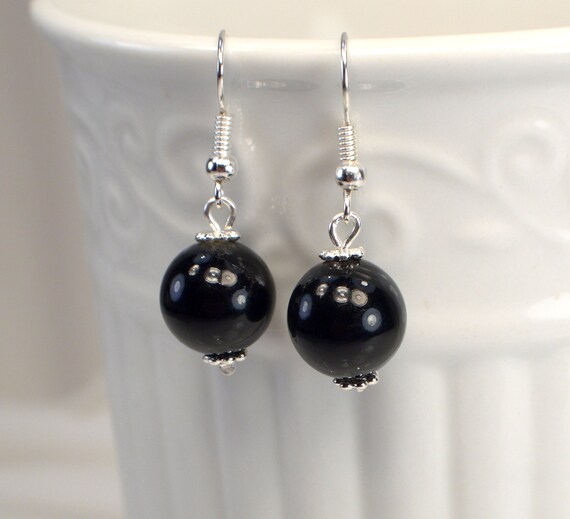 black ball drop earrings