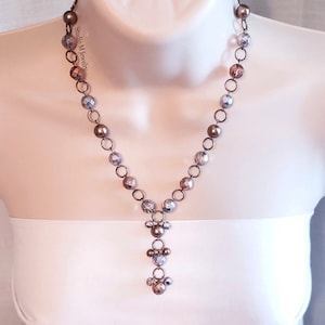 Koperen ringen en parelketting, zilver gevoerde kristallen ketting, rustieke koperen ringsieraden, bronzen sieraden, vakantie feest sieraden cadeau (N54)