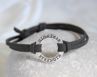 STRENGTH Bracelet: Inspirational Stamped Metal Affirmation, Cord Jewelry