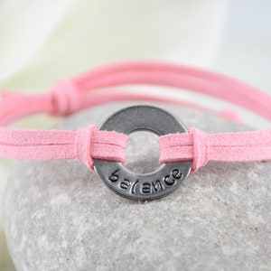 BALANCE Bracelet - Inspirational message stamped on metal, word quote, motivational mantra, personal affirmation, adjustable cord bracelet