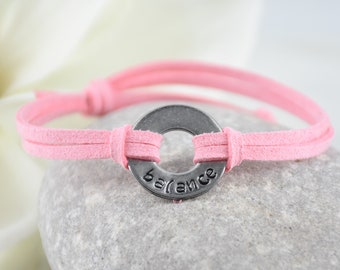 BALANCE Bracelet: Stamped Metal Ring, Adjustable Faux Suede Cord