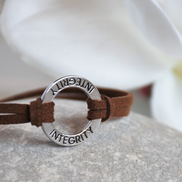 INTEGRITY Bracelet - Inspirational message, word quote, personal motivational mantra, stamped metal saying, cord bracelet