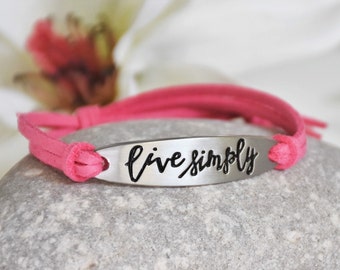 LIVE SIMPLY Cord Bracelet: Inspirational Stamped Metal Charm