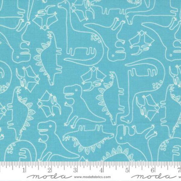 Dino Sketch Aqua - Stomp Stomp Roar - Stacy Lest Hsu - Moda Fabrics