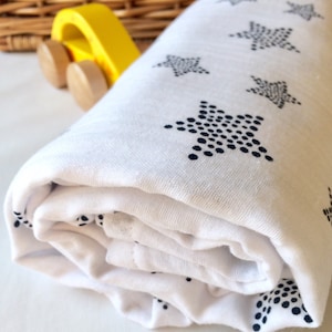 Large muslin baby swaddle blanket, large muslin burp cloth, stars baby muslin, double gauze blanket, newborn, new mum gift, baby shower