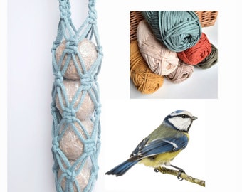 Natural Bird Feeder for Fat-balls, Eco-friendly Suet Feeder for Birds, Cotton Macrame Bird Fruit & Fat-ball Feeder, Garden, Balcony, Window