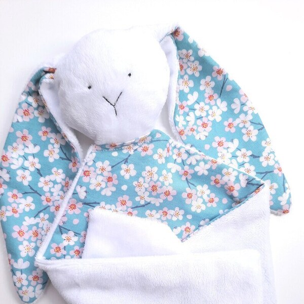 Baby Bunny Comforter with Long Floppy Ears - Luxurious Cuddle Plush & Cotton Baby Lovey - Cute Rabbit Comforter - Baby Sensory Toy