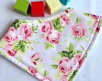 Natural Baby Bandana Bib - Bamboo & Organic Cotton Dribble Bib - Pink Roses Cream Baby Bib