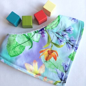 Natural Baby Bandana Bib - Pure Cotton Dribble Bib - Watercolour Flowers print Lilac Baby Bib