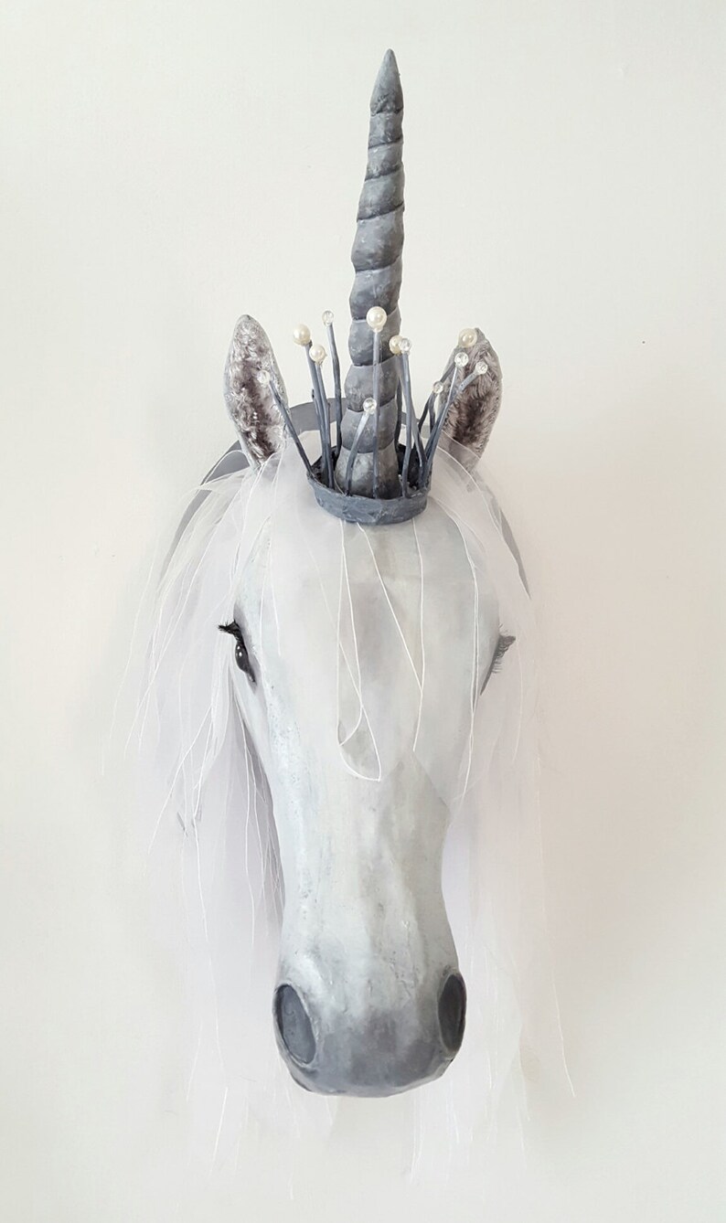 Fauxidermy Unicorn Head, Lifesize, Jewelled Crown, Handmade Mixed