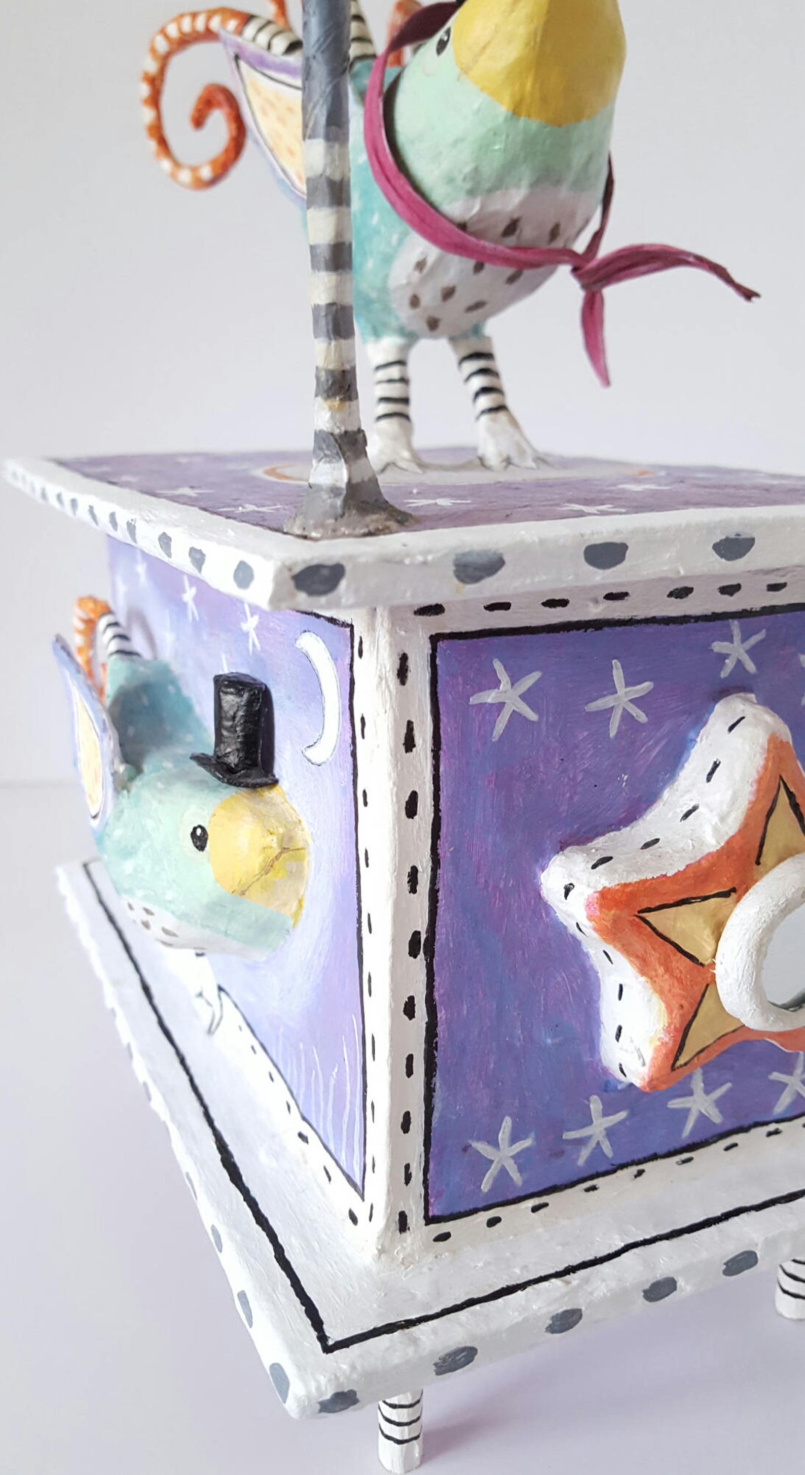 Papier Mache Box Bird Sculpture. Bird With Warm Scarf Nest Etsy
