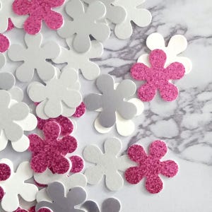 Pink and Silver Table Confetti~Glitter Flower Confetti~Flower Embellishments~Card Embellishments~Confetti 100 Pieces~Scrapbooking