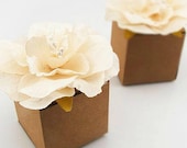 FREE SHIPPING ---10 Custom Made Wedding Candy Box with Beige Camellia Flower- Elegant, Perfect for Anniversary, Birthday, any event