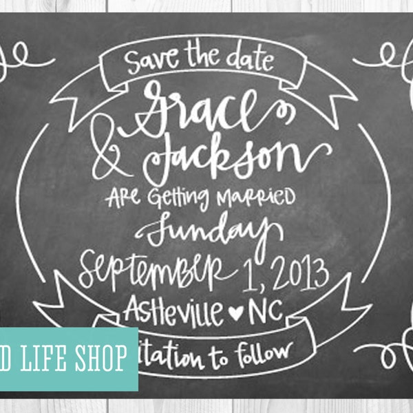 Personalized Chalkboard Save the Date / Hand Lettered Printable Save the Date / Save the Date Magnet / Custom Calligraphy Save the Date /