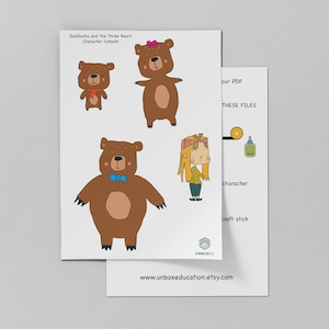 Goldilocks and the Three Bears Character Cut Outs - printable sheet - story stick puppets