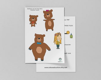 Goldilocks and the Three Bears Character Cut Outs - printable sheet - story stick puppets