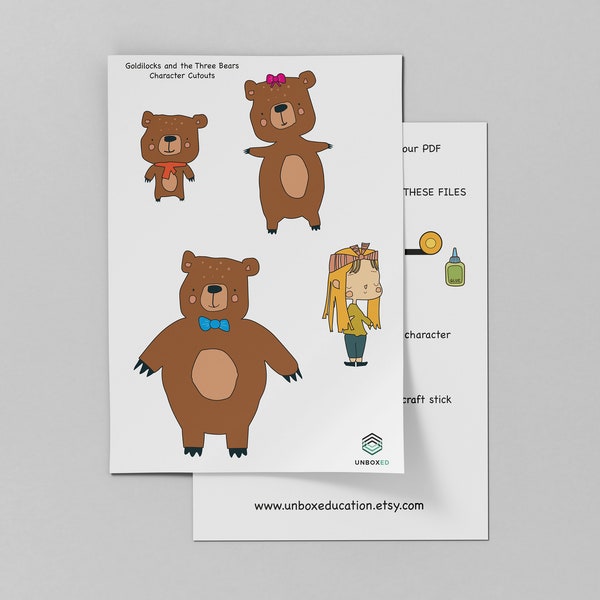 Goldilocks and the Three Bears Character Cut Outs - printable sheet - story stick puppets