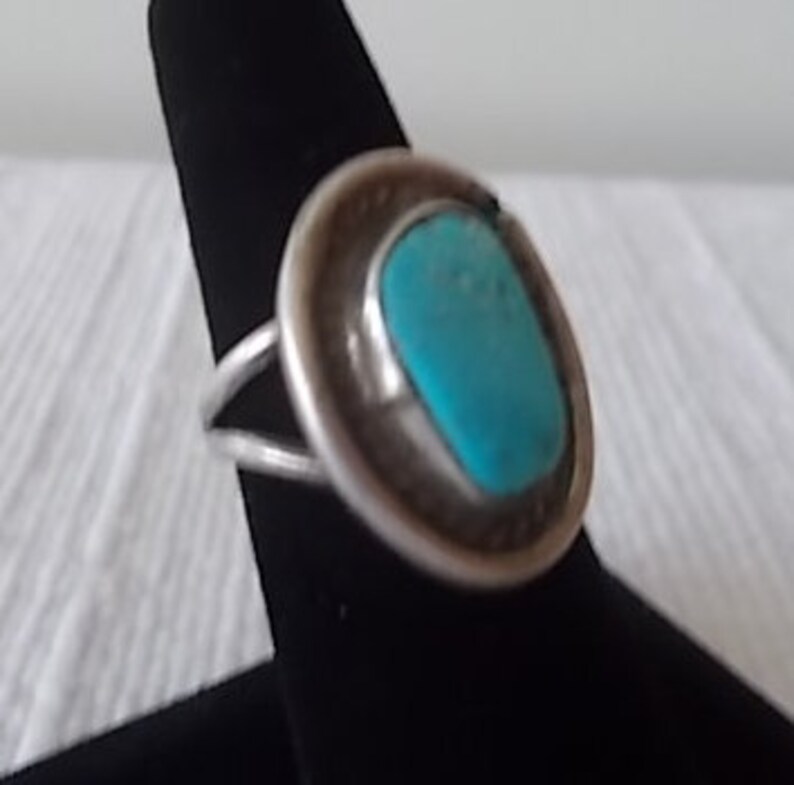 Old Pawn~Vintage~Native American~Sterling Silver~RING~Turquoise Stone~Old~Handmade~925~Fine Jewelry~Size~6 12~Mens~Womans~Southwestern~Nice