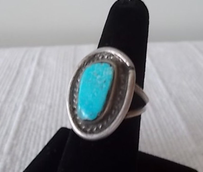 Old Pawn~Vintage~Native American~Sterling Silver~RING~Turquoise Stone~Old~Handmade~925~Fine Jewelry~Size~6 12~Mens~Womans~Southwestern~Nice