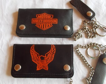Genuine~HARLEY DAVIDSON~Leather~Wallet~w~Chain~New~Old~70's~Big~6"~Bar + Shield~or~Eagle~Biker~Trucker~Wallet~Mens~Motorcycle~Accessorie