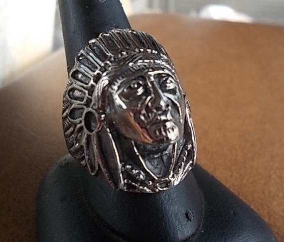 Vintage~Big~Indian Chief~Ring~Harley Rider~Full H… - image 1