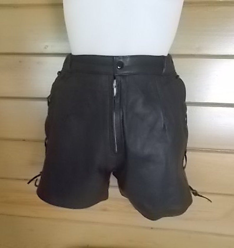 Genuine~Leather~Laced~SHORTS~Hot Pants~Dancer~Harley~Hippie~Cowgirl~Western~80's~New Old Stock~Size~S~Real Leather~Shorts 