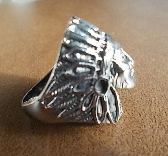 Vintage~Big~Indian Chief~Ring~Harley Rider~Full H… - image 5