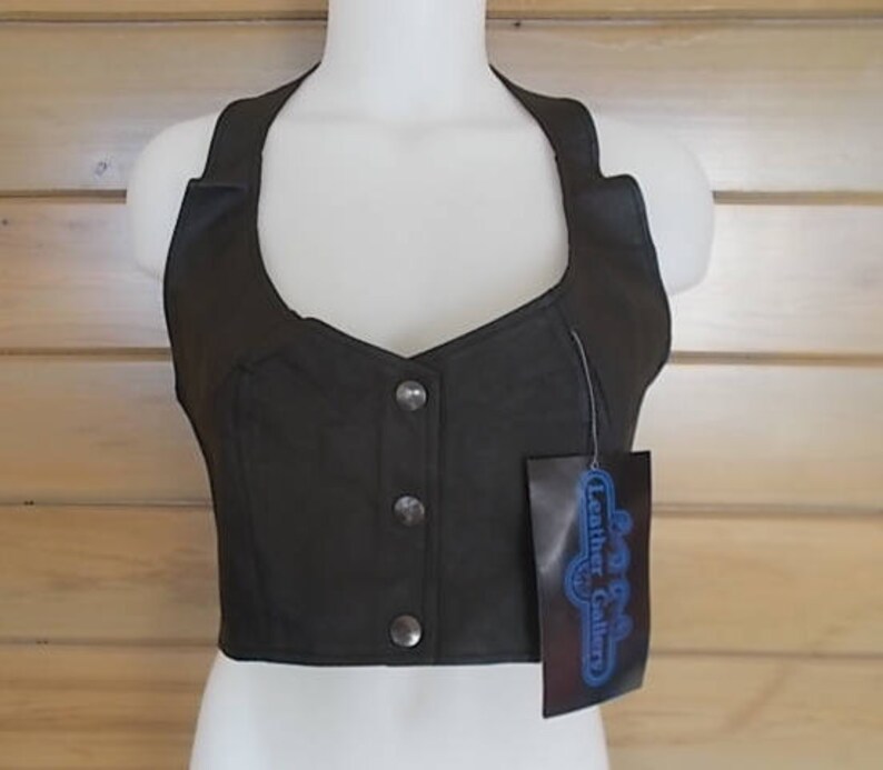 Leather Bra~Halter~Crop Top~Lingerie~Dancer~Harley Rider~Cowgirl~Biker~Western~Genuine Leather~80's~New Old Stock~Sizes~S-M~Real Leather 