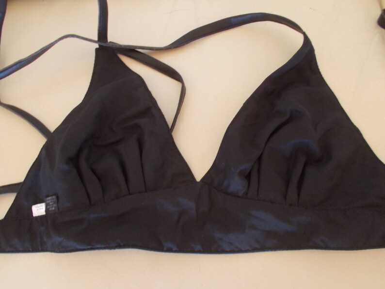 Leather Bra~Halter Top~Lingerie~Stripper~Harley Rider~Cowgirl~Biker~Western~Genuine Leather~80/'s~New Old Stock~S-M~Yoke Front~Real Leather