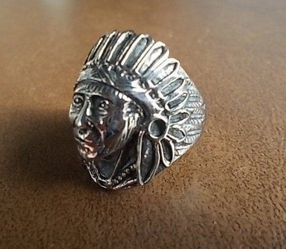 Vintage~Big~Indian Chief~Ring~Harley Rider~Full H… - image 3