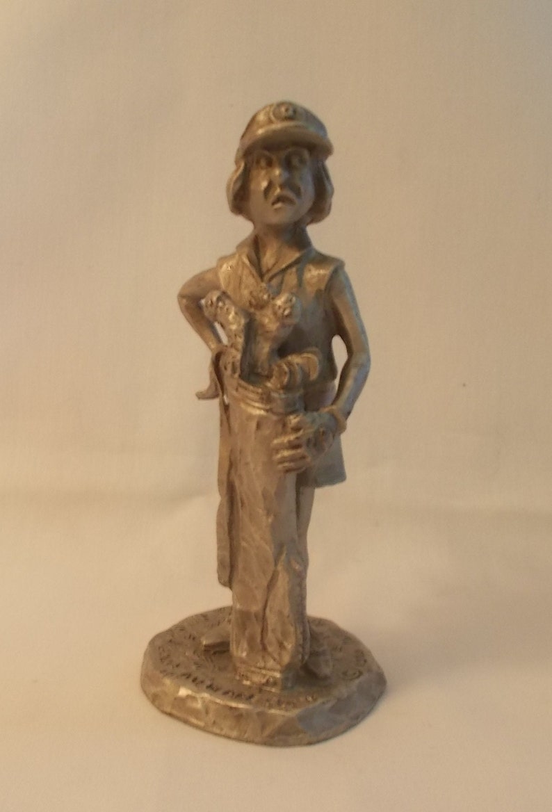 Vintage~Pewter~Old Lady~Golfer~Statue~Sculpture~4 12~Philip Kraczkowski~1980~Metal~Art~Fine Pewter~Gad Men Are Slow~Collectable~Pewter~