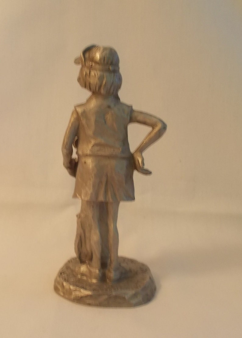 Vintage~Pewter~Old Lady~Golfer~Statue~Sculpture~4 12~Philip Kraczkowski~1980~Metal~Art~Fine Pewter~Gad Men Are Slow~Collectable~Pewter~
