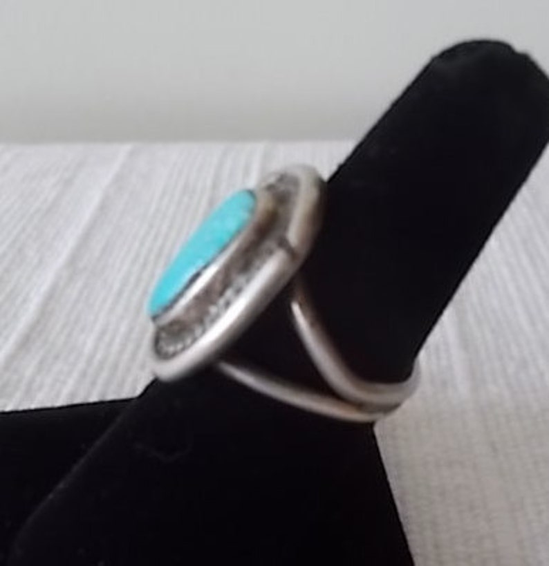 Old Pawn~Vintage~Native American~Sterling Silver~RING~Turquoise Stone~Old~Handmade~925~Fine Jewelry~Size~6 12~Mens~Womans~Southwestern~Nice