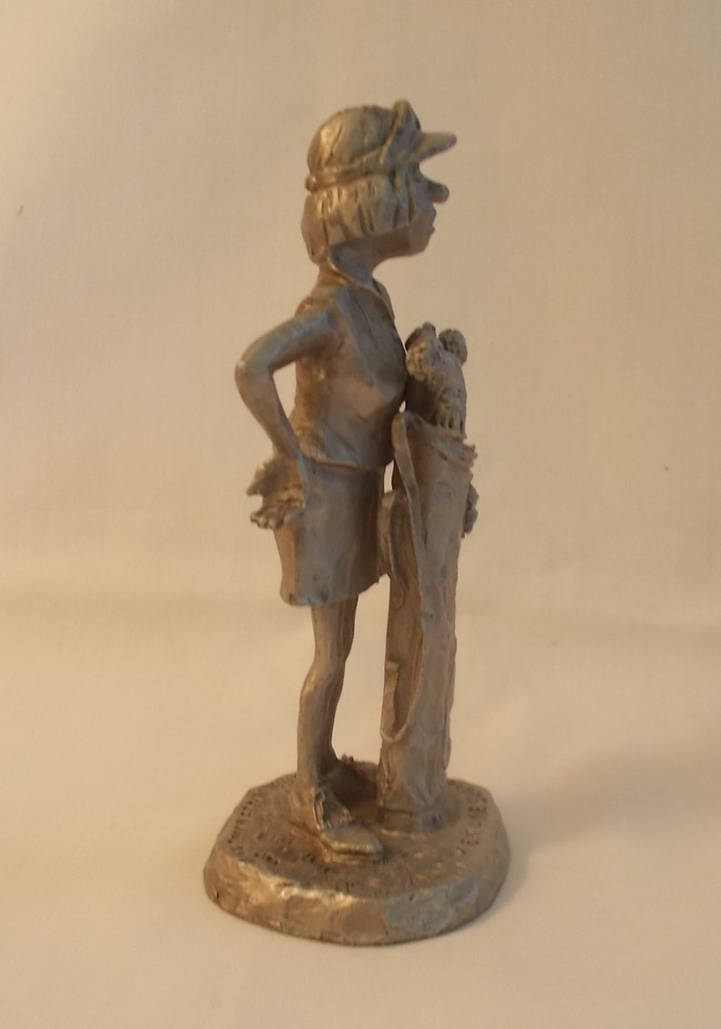Vintage~Pewter~Old Lady~Golfer~Statue~Sculpture~4 12~Philip Kraczkowski~1980~Metal~Art~Fine Pewter~Gad Men Are Slow~Collectable~Pewter~