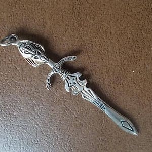 Vintage~ Sterling Silver~Big~Sword~Dagger~ Pendant Necklace~Biker~Harley Rider~Womens~Mens~925 Fine Jewelry~Detailed~2 3/4" Long~Goth~Punk