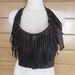 Genuine~Leather~Halter~Crop Top~Bra~Fringes~Lingerie~Dancer~Harley Rider~Cowgirl~Biker~Western~80's~New Old Stock~Sizes~L~XL~2X~Real Leather 