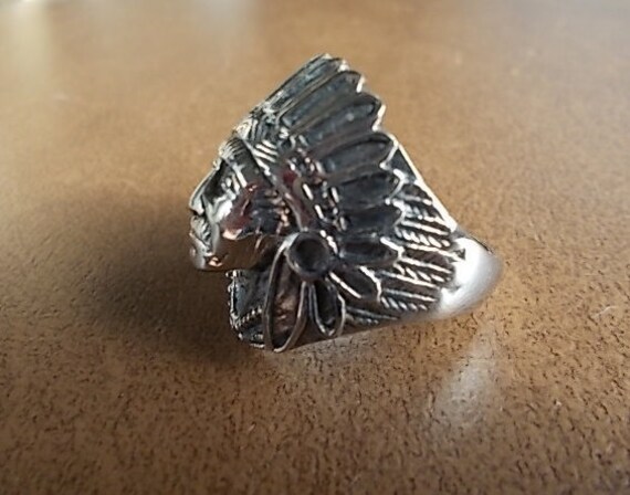 Vintage~Big~Indian Chief~Ring~Harley Rider~Full H… - image 2