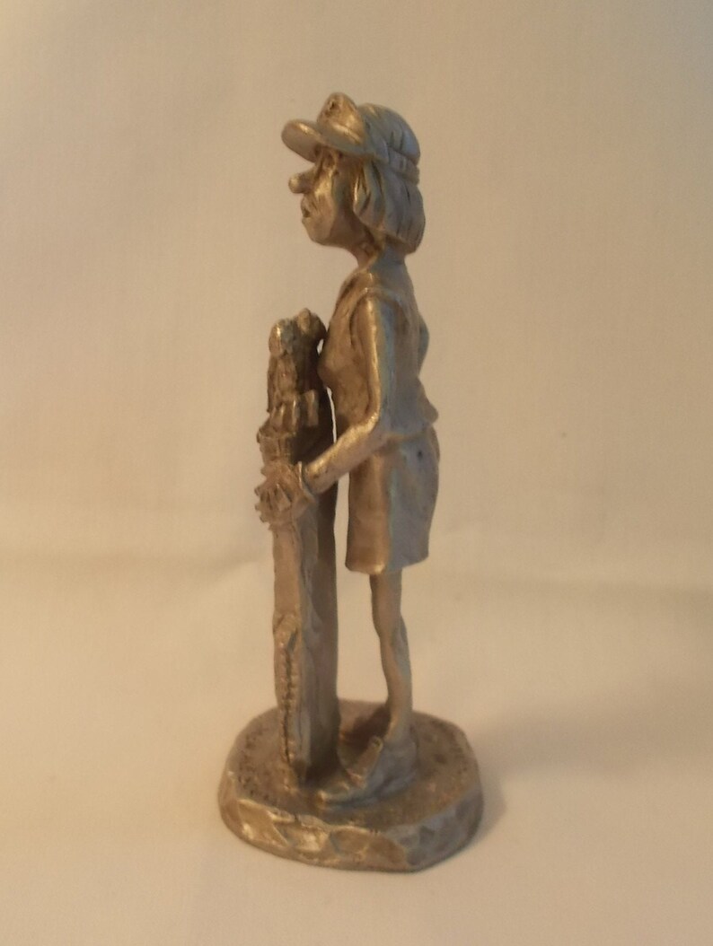 Vintage~Pewter~Old Lady~Golfer~Statue~Sculpture~4 12~Philip Kraczkowski~1980~Metal~Art~Fine Pewter~Gad Men Are Slow~Collectable~Pewter~