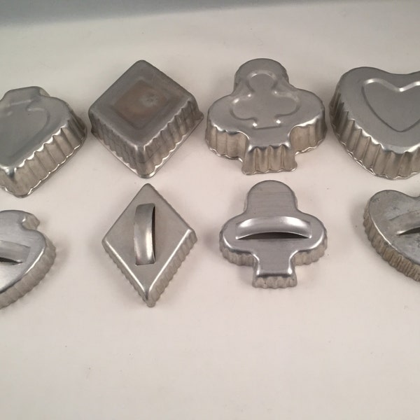 Set of Vintage Cookie Cutter and Molds, Card Suit Sets, 8 Total, Ripple Sides, Great for Making Sugar Cookies or Use to Display in Glass Jar