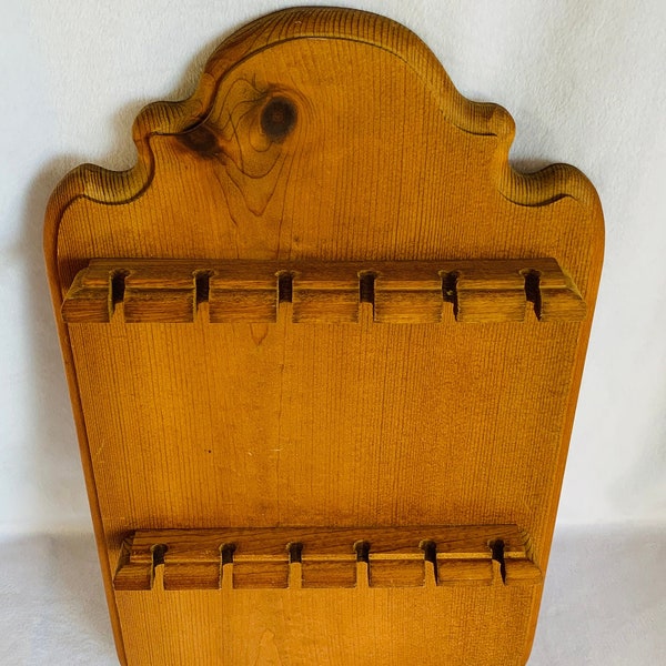 Thick Heavy 12 Slot Wood Spoon Rack, Excellent Collectible, Retro Wall Mount Spoon Rack, 2 Rows 6 Each