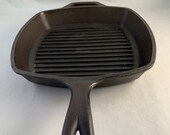 Vintage Lodge Cast Iron Square Skillet 10 quot , Rustic, Heavy Duty, Camping or Everyday Use, Logo on Small Handle and Bottom, Made in USA
