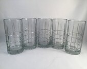Set of 5 Tartan Anchor Hocking Tumblers, Tartan Clear Glassware, Tartan by Anchor Hocking, 16 oz. Tumblers, Anchor Hocking Glass Tumblers