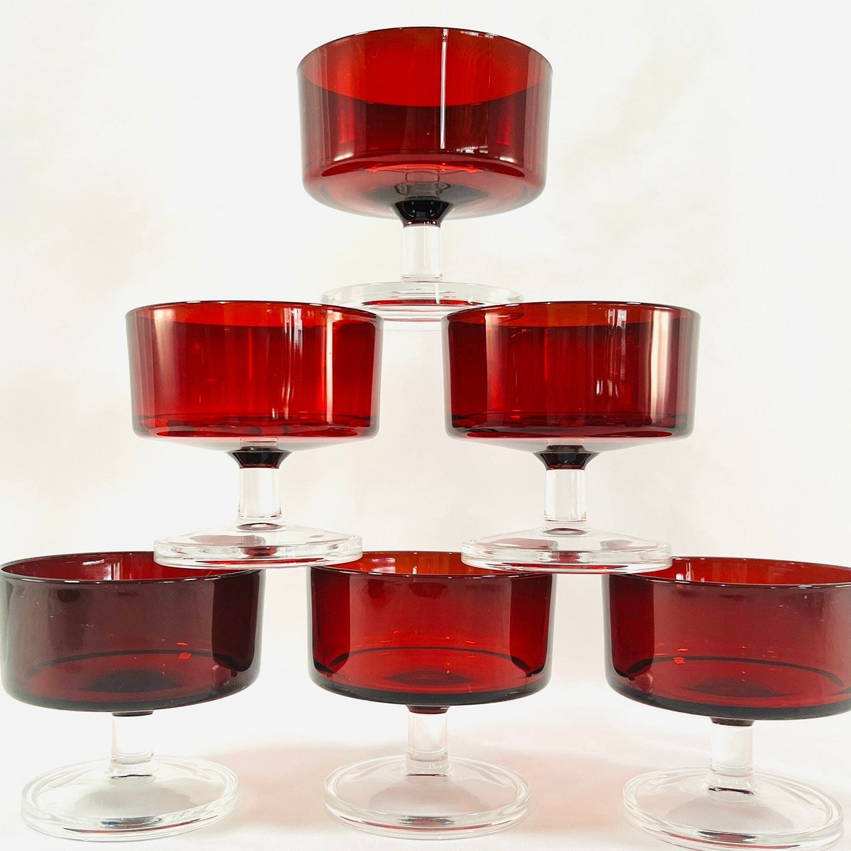 Set of 6 Ruby Red Luminarc Cavalier Clear Glass Stem Wine Glasses