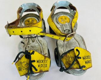 Antique Mickey Mouse Roller Skates, Straps and Laces are in Tact, Adjust 6-1/4" - 8-1/4", Great Collectible Set, Walt Disney Productions