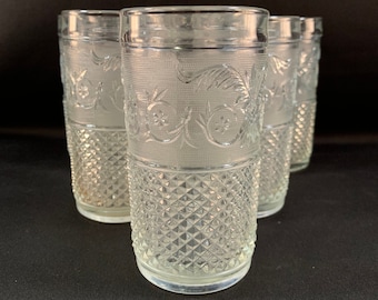 Set of 6 Tiara Pattern Clear Glass Tumblers, Heavy Glasses, Great Condition, Holds 12 oz., Vintage Hard to Find Tiara Tumblers