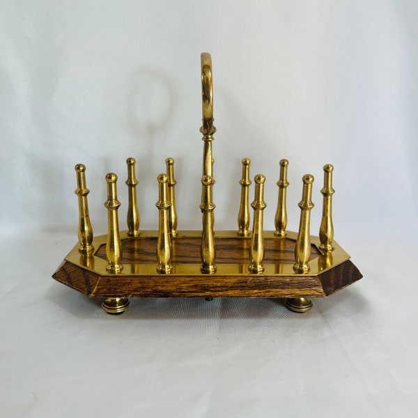 Vintage Oak and Brass Toast Rack/Letter Holder, Beautiful Piece That is a Great Collectible