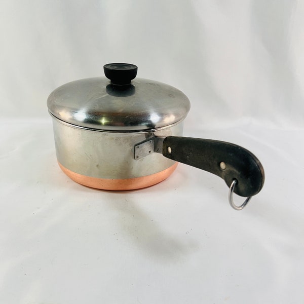 2 Quart Copper Bottoms Revere Ware Saucepan with Lid, Revere Ware Pan, Copper Bottom Pan, Made Under Process Patent, Riverside, Cal. USA