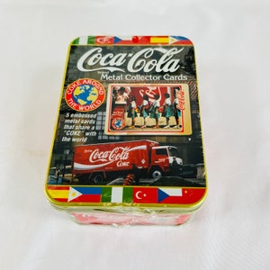 New/Vintage 1996 Coca Cola Around The World Metal Collector Cards, Tin is Sealed with Cards Inside, Come in Decorative Around The World Tin