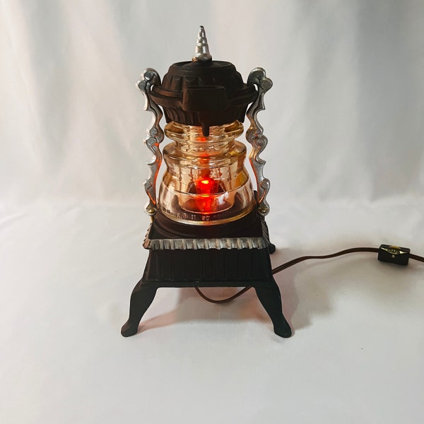 Vintage Telephone Insulator Display Pot Belly Stove Robert Miley Light, 1980's